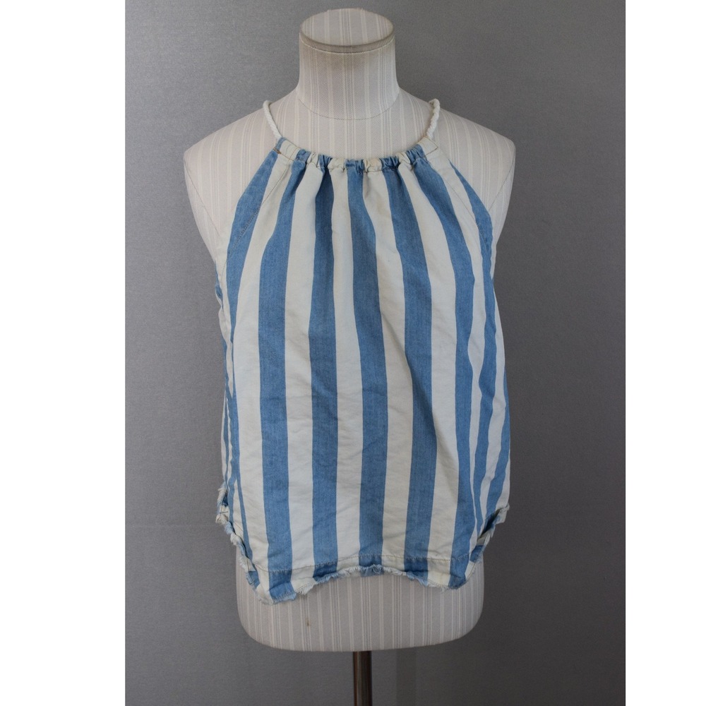 Maeve Anthropologie Halter Top Small Blue White Striped Rope Tie Women Summer